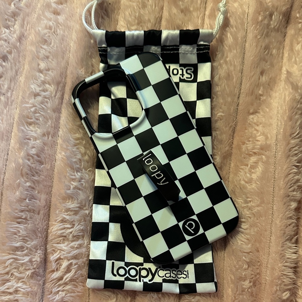 Loopy Case Black and White Checkered Phone Case for iPhone 14 Pro